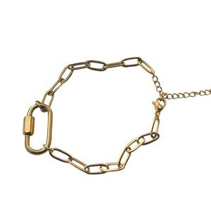 Gold Plated Carabiner Link Chain Bracelet Crystal Charm Woman’s Jewelry Pretty!